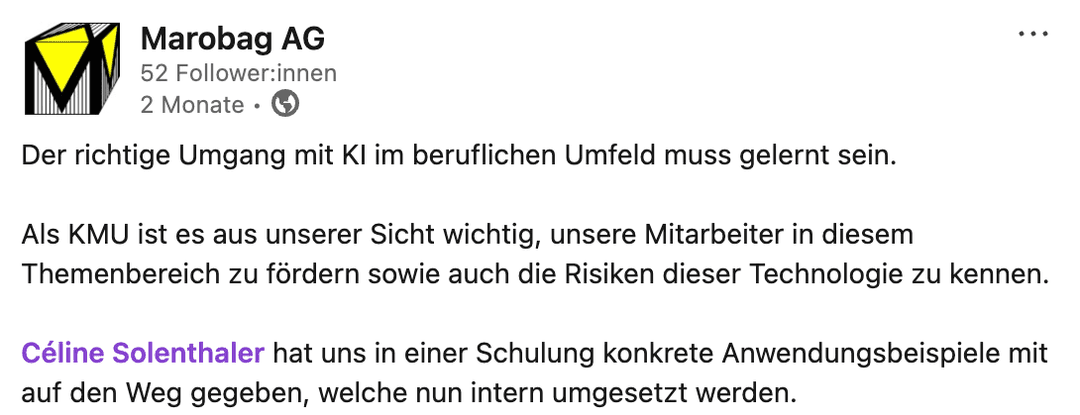 LinkedIn Post von Marobag AG
