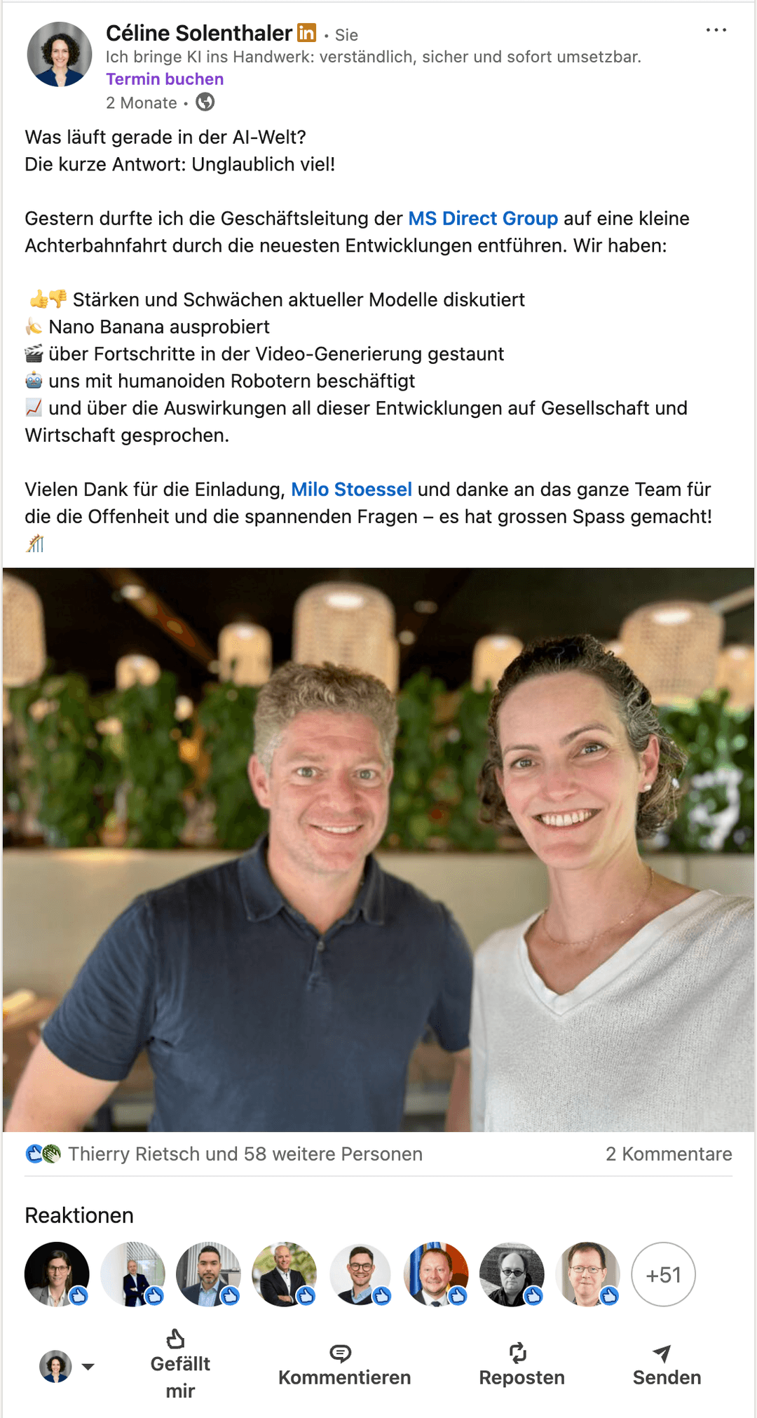 LinkedIn Post von Céline Solenthaler