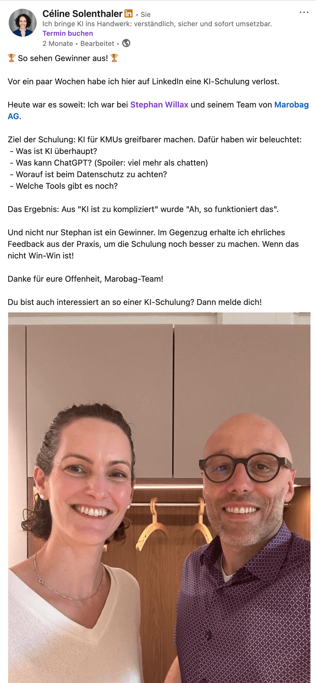 LinkedIn Post von Céline Solenthaler